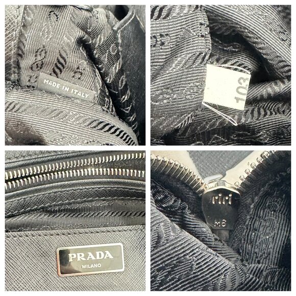 PRADA Authentic Front Logo Black Leather Saffiano Tote Bag Made in Italy - Picture 9 of 14